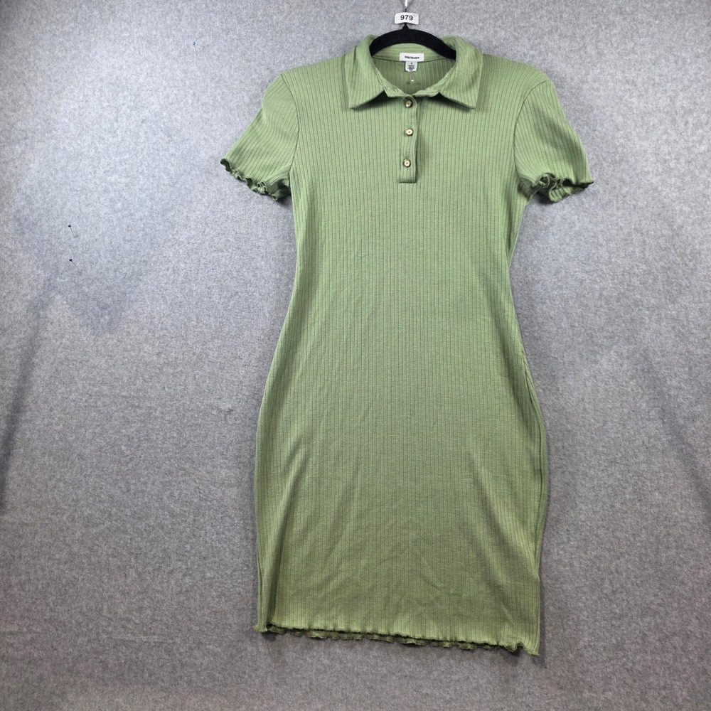 Wild Meadow Sage Green Ribbed Polo Mini Dress Short Sleeve Lettuce Edge Small